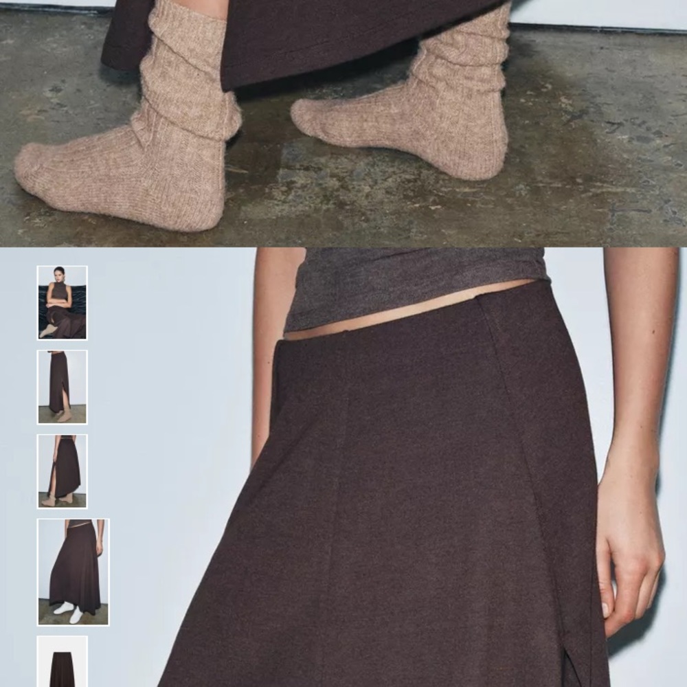 ZARA ASYMMETRIC MIDI SKIRT Elegant Brown Women's LEG OPEN SPLIT AWESOME SZ SMALL - Picture 3 of 7